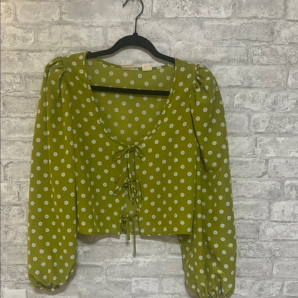 Levi's Green Crop Tie Front Blouse